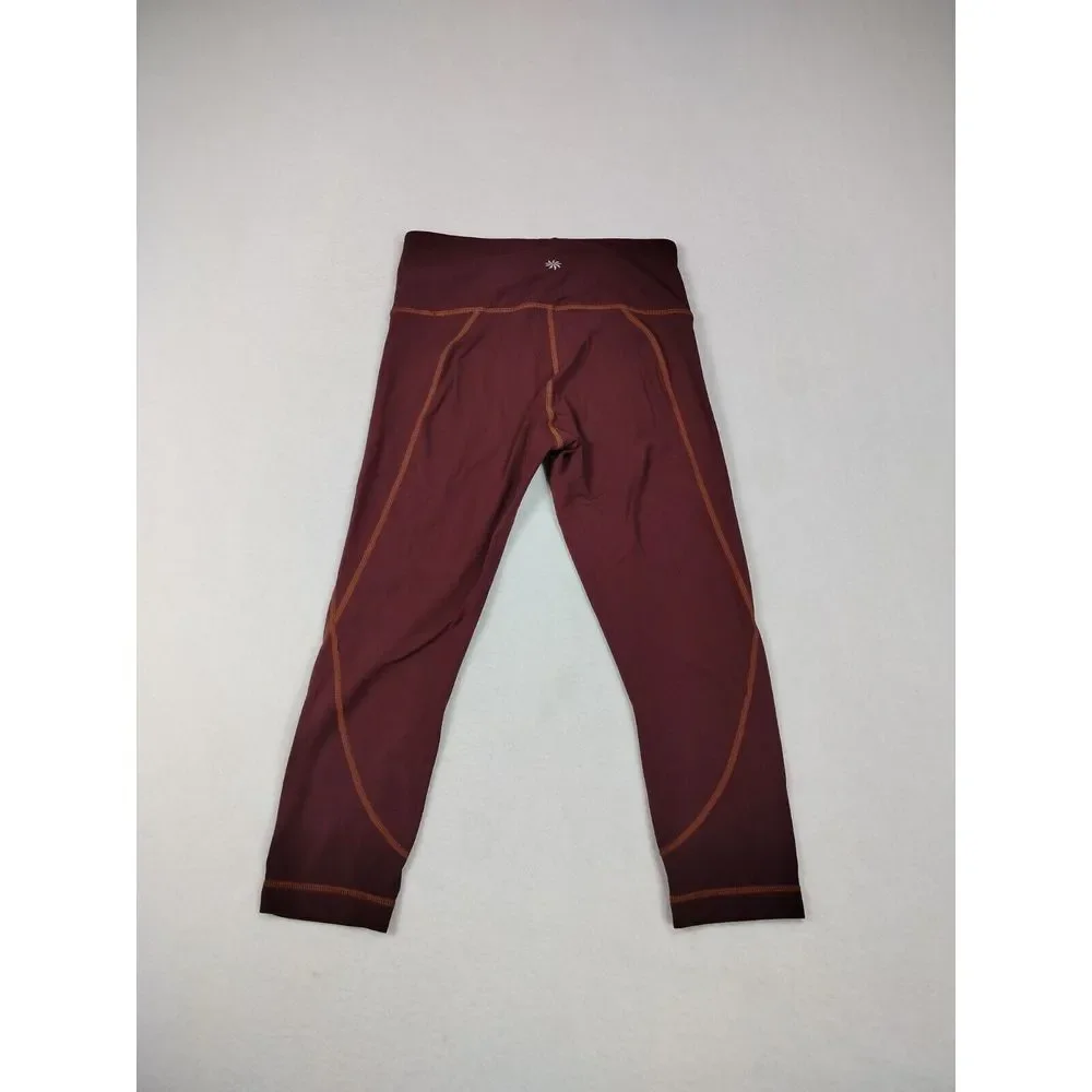 Athleta‎ Leggings Women's Small Maroon Salutation Crop Capri Athleisure Athletic